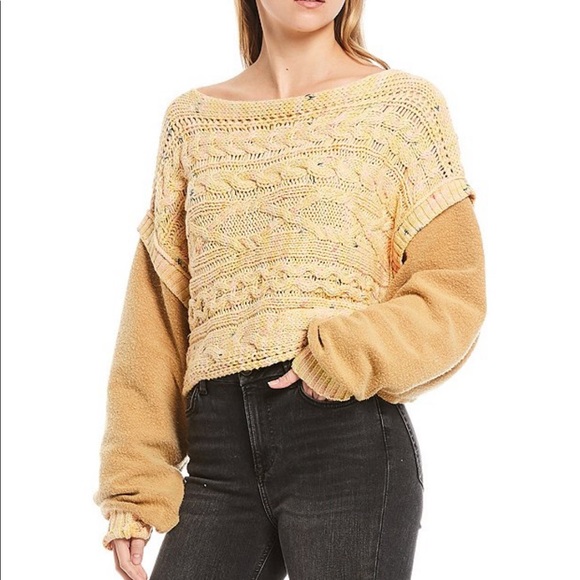 Free People Sweaters - Free People Honey Cable Fleece Sleeve Crop Sweater